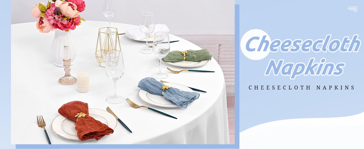 FANI 42/60/84/100 Pack Gauze Cheesecloth Napkins Wrinkled Table Napkins Soft Cotton Cloth Napkins Rustic Decorative Napkins for Weddings Party Dinner Table Everyday Use, 20 x 20 Inch Tableware Decorations Supplies Decorations Supplies