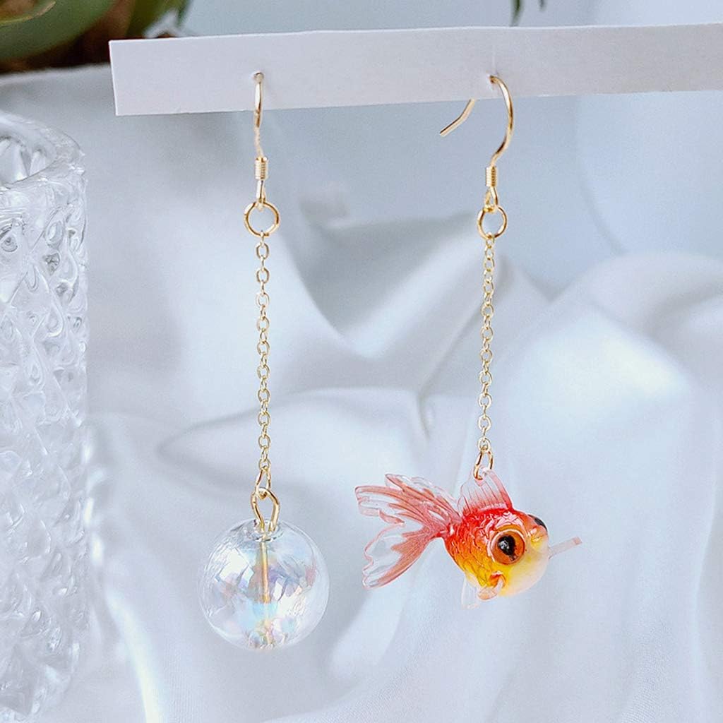Funny Cute    Fish in Bag Dangle Earrings  Asymmetry Lightweight Goldfish Dangle Drop Earrings   for Women