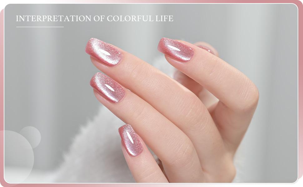 GAOY Pink Ocean Cat Eye Gel Nail Polish Set with Magnet for Holographic Cat Eye, Salon Gel Manicure and Nail Art DIY at Home