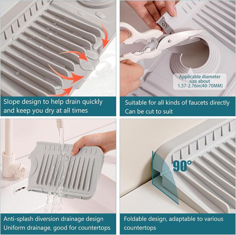 Silicone Faucet Splash Mat, Foldable Design Sink Sponge Draining Pad, Multi-application Splash Guard for Kitchen & Bathroom