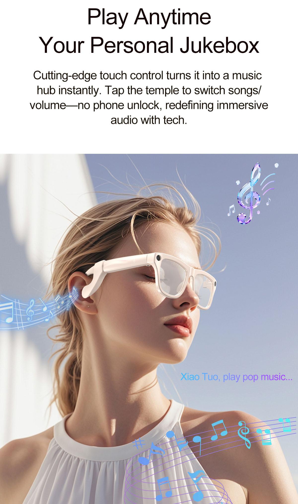 xk one pro AI wireless photo-taking glasses, equipped with an 800W camera for taking photos, AI object recognition, making and receiving calls, body-worn detection, AI translation, voice activation. Note: This product cannot record videos.