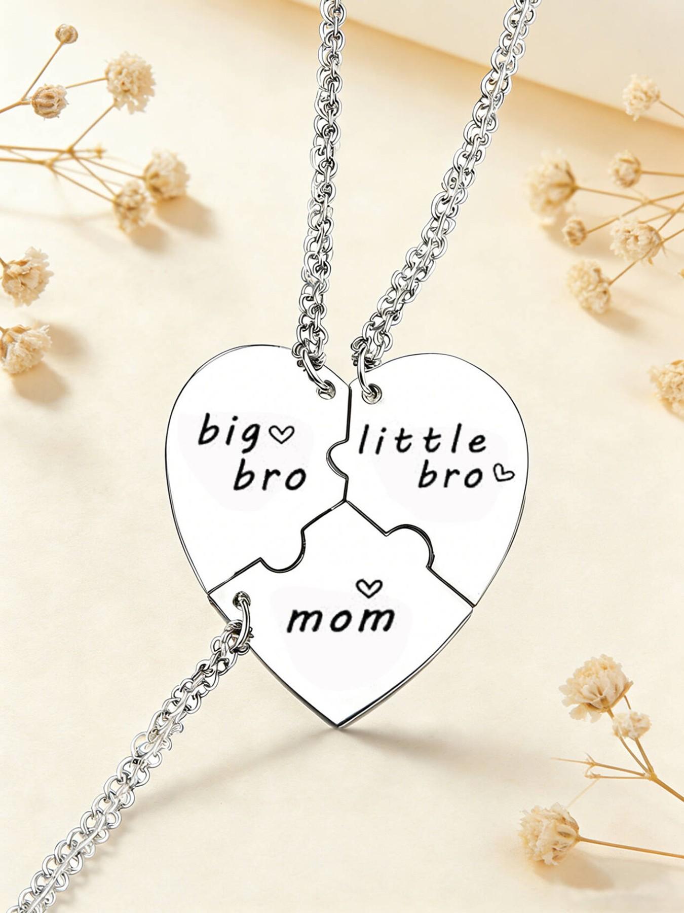 Set Of 3 Mother Sister Brother Heart Pendant Necklaces Stainless Steel Matching Family Love Jewelry Gifts