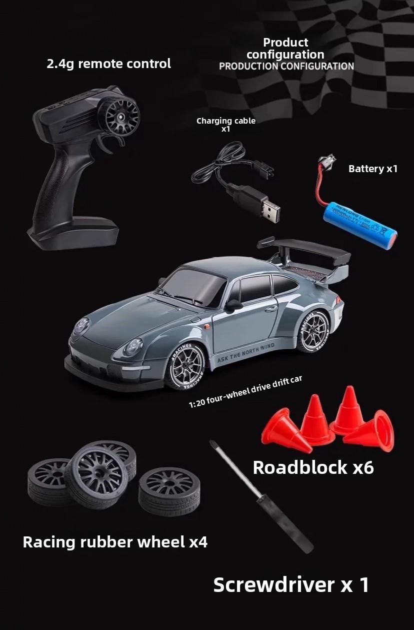 1:24 Professional RC Drift Car, 2.4GHz Four-Wheel Drive, LED Lights, Drift Tires, Road Obstacle Tools, Lithium Battery, Boy's Birthday Gift