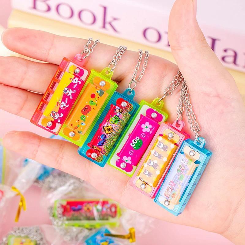 1/3/5Pcs Cartoon Mini Harmonica with Necklace Musical Instrument Toys for Kids Birthday Party Favors  Shower Pinata Fillers Toy