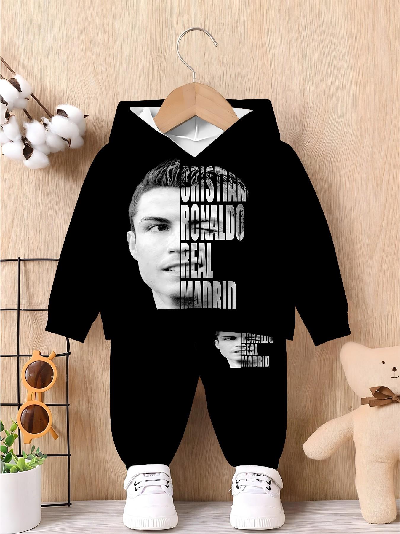 Cristiano Portrait Unisex Kids Sweatshirt and Pants Set, Long Sleeve Loose Fit, Fall Winter Casual Wear, All over Print