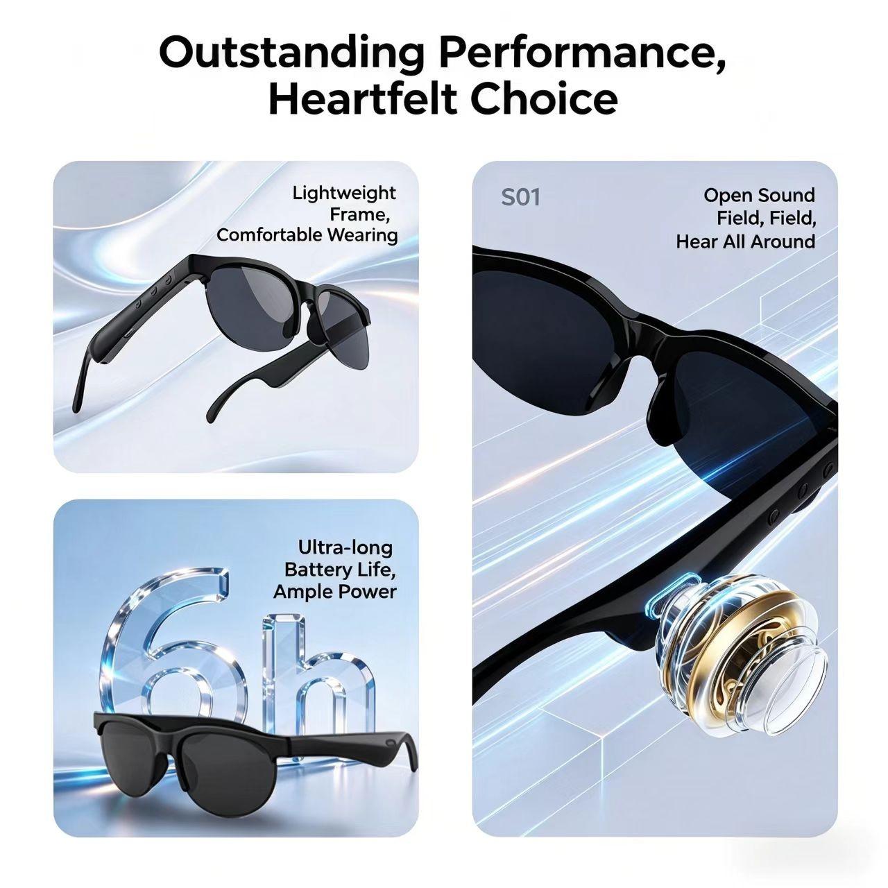 Universal Smart Eyewear, Supports Wireless Calling, Music, Clear HD Lenses, Touch Operation, Works with iOS & Android