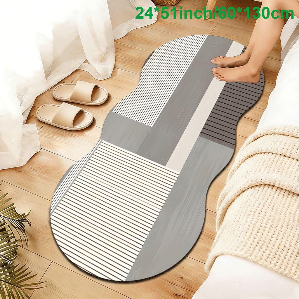 2D Flat velvet irregular shape carpet with gray and white geometric patchwork line pattern, machine washable and non-slip design, suitable for bedrooms/rooms, all seasons of spring, summer, autumn and winter, as well as Valentine's Day, Christmas and Than