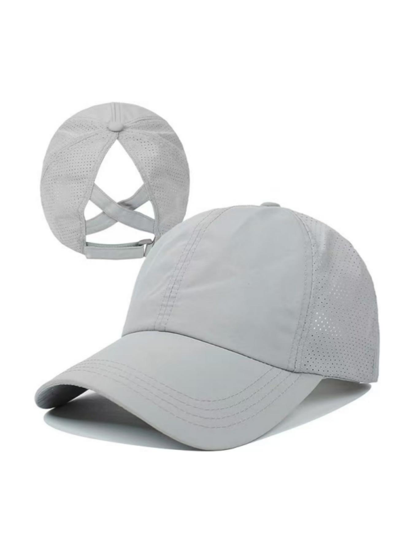 1pcs Quick-Dry Solid Color Baseball Cap, Adjustable Ponytail Holder, Essential Outdoor Fitness Sports Hat, Casual Fitted Style, Adjustable Snapback Cap