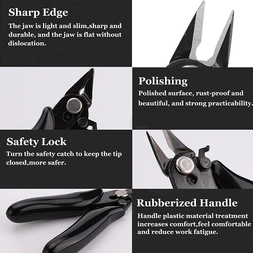 Professional Micro Precision Flush Cut Pliers Set - Multi-Use Jewelry & Craft Tool Kit with Locking Clip, Mini Flat & Diagonal Cutters for Model Building, Electronics Repair, Rust-Resistant. Fine Cutting for Wire, Copper, Diy jewelry.