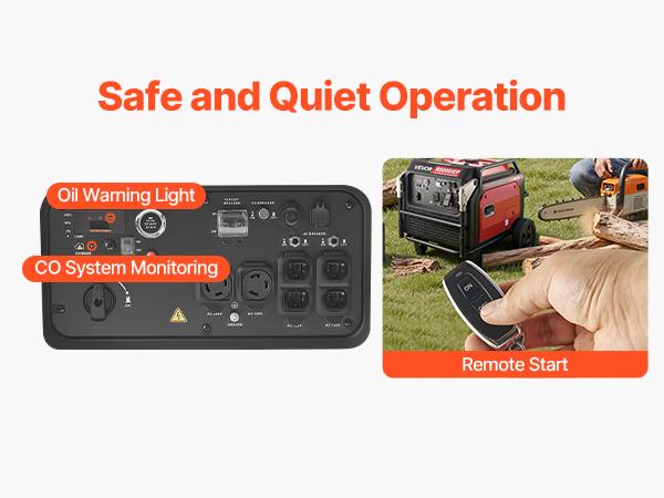 VEVOR Inverter Generator, 10000W Peak Watt 6800W Operating Watt Quiet Inverter Generator, Remote Start Inverters Generators for Home Outdoor, Gas Powered, Stable Power, CO Sensor, RV Ready 1A 2.1A Outlets, Long Run Time