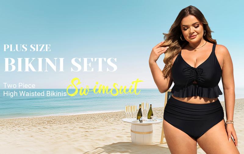 Daci Women Plus Size High Waisted Bikini Set Ruffle Flounce Two Piece Swimsuits Tummy Control Bathing Suits Daci Women Plus Size High Waisted Bikini Set Ruffle Flounce Two Piece Swimsuits Tummy Control Bathing Suits