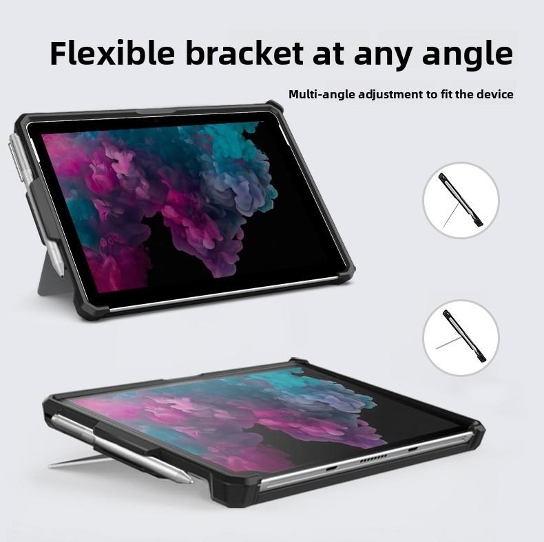 Shockproof Silicone Case for Microsoft Surface Pro 3/4/5/7, Surface Go 1/2/3/4, Full Body Protective Cover with Built-in Kickstand & Pen Holder, Rugged Soft TPU Shell for Surface Tablet, Compatible with Type Cover Keyboard