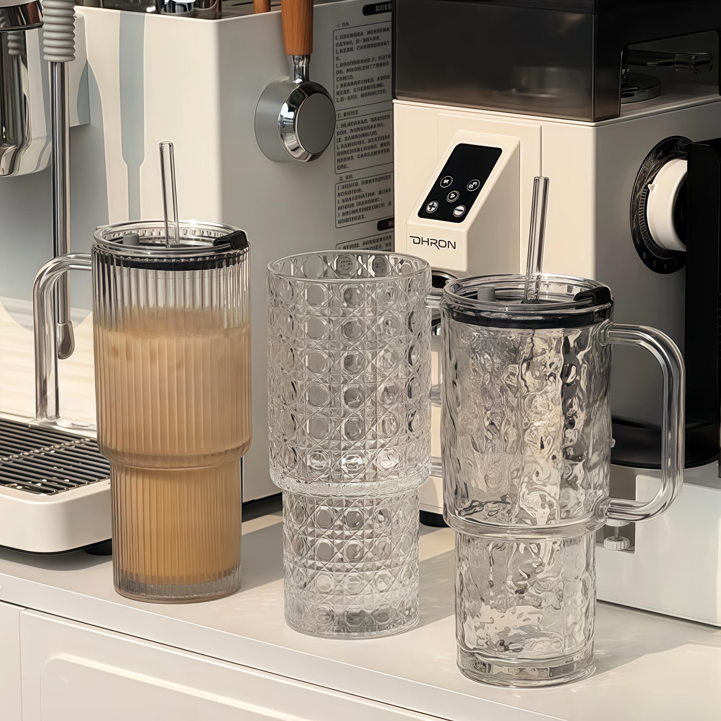 1PC 530ml/18oz Large Capacity Straw Cup with Lid, Fashionable INS Style Summer Iced Coffee Cup, Reusable Drinking Cup, Suitable for Coffee, Tea, Whiskey, American Espresso and Latte, Tumbler