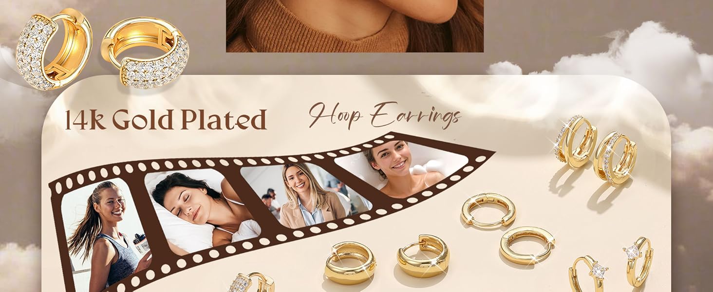 3 Pairs Small 14K Gold Plated Hoop Earrings for Women Trendy Hypoallergenic Silver Earring Stacks Huggie Hoops Earring Sets for Multiple Piercing Chunky Double Hoop Jewelry Lightweight