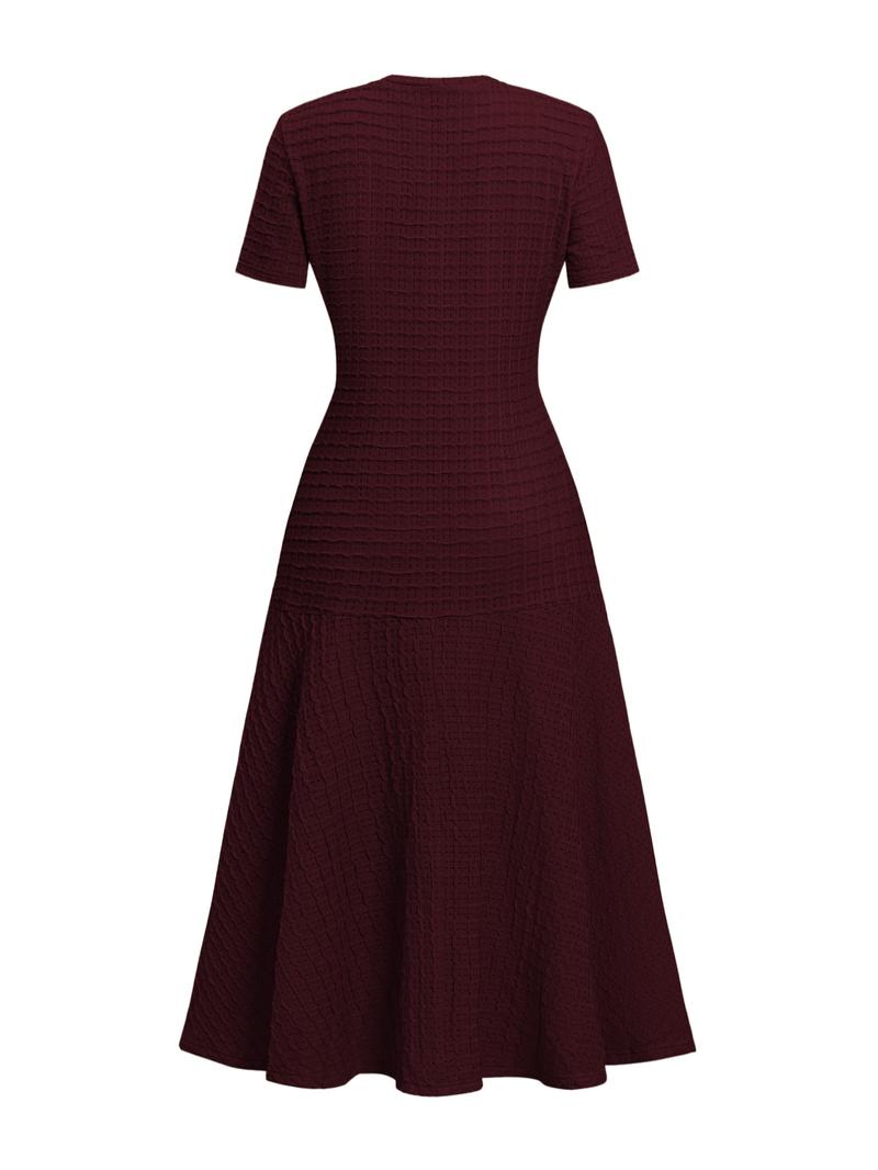 Pure Color Casual Button Decor Long Dress, Fitted Short Sleeve Plain Design, Women's Fashionable Long Gown for Everyday Wear