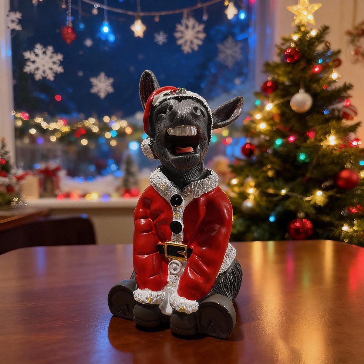 New Christmas Donkey Santa Resin Craft Ornament, 20cm Decorative Figurine, Festive Holiday Decoration, Perfect Gift for Xmas