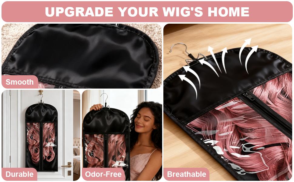 2 Pack Silk Wig Bag with Hanger, Breathable Hair Extension Holder for Styling & Organizing, Dust-Silk Case for Protecting Hair Extensions & Wigs