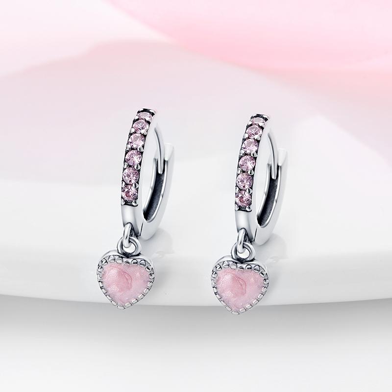 925 silver sparkling halo pink heart-shaped earrings, cute, suitable for women to wear, can be used as gifts, daily wearearrings trendy earring everyday jewelry