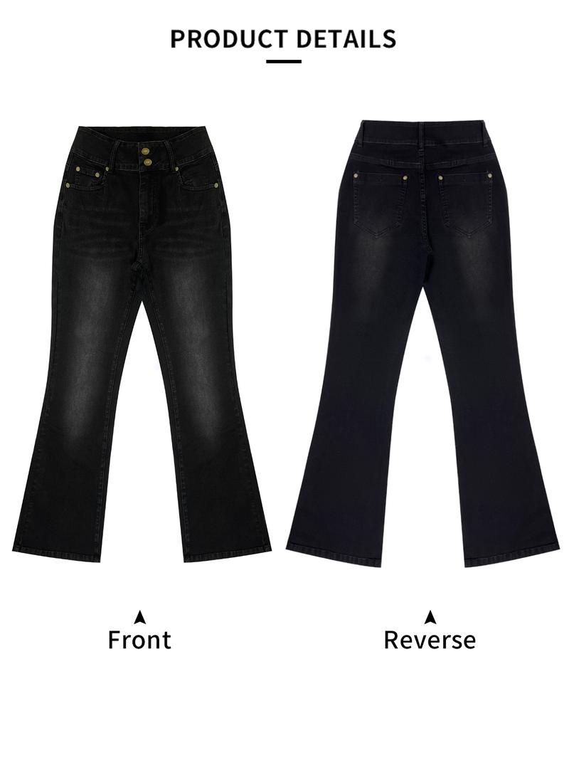NVFelix Women's Y2k Low Rise Flare Jeans Double Button Design Stretch Bootcut Pants Soft Denim for Comfortable Daily Wear