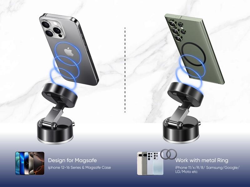 Vacuum Magnetic Phone StandStrong Magnet, Magnetic Phone Car Holder, Suction Cup Holder, Manual Magnetic Vacuum Adsorption Car Mobile Phone Holder