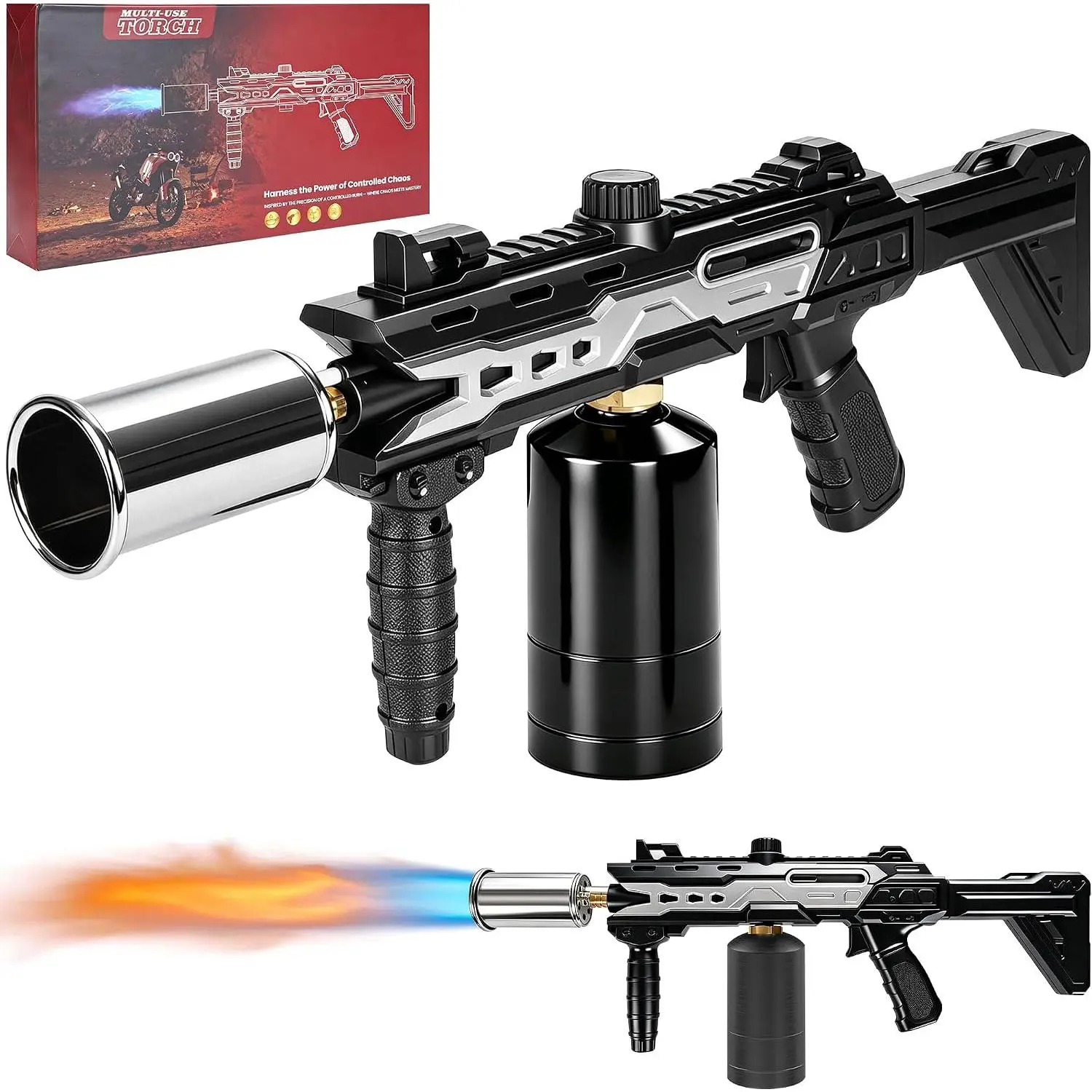 Propane Torch with Adjustable Flame, Powerful Blow Torch Flamethrower for Grilling, Steak Searing, Charcoal Starter, Weed Burning & Snow CCulinary Torch Campfire Starter, Ergonomic Grip, Torch Burner for Searing Steak, BBQ & DIY, Propane Tank Not Included