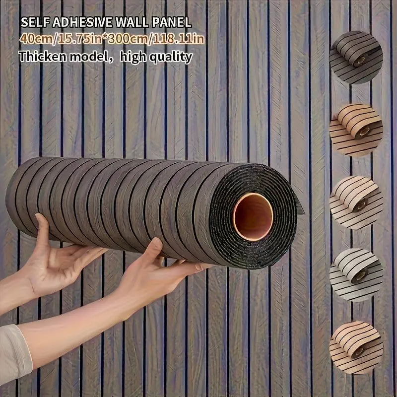 1 Roll 3D Wood Grain Peel And Stick Wall Panel - Self-Adhesive Textured Wallpaper Suitable for Bedrooms, TV Backgrounds, And Ceilings - Easy to Install Detachable Decorative Stickers, Grid Wall Stickers with a Length of 118.11 Inches And Optional Colors