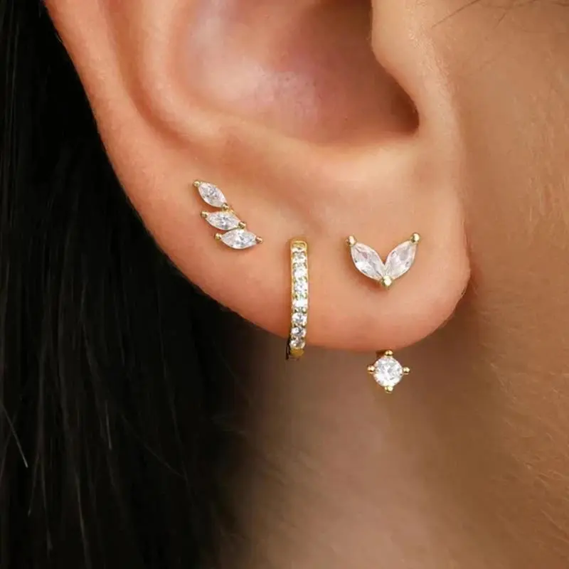 3 PCS Exquisite Zircon Little Huggies Hoop Earrings Set for Women Stainless Steel Unique Cartilage Earring Piercing Jewelry