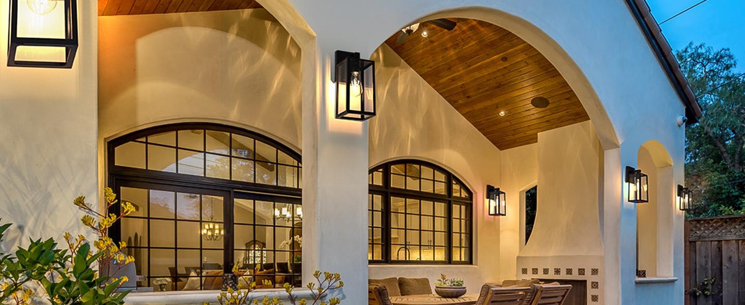 Outdoor Wall Sconce, Exterior Waterproof Wall Lantern Light Fixtures, Black Porch Lights with Toughened Glass Shade, Anti-Rust E26 Socket Front Door Mount Lighting, 2 Pack Outdoor Wall Sconce, Exterior Waterproof Wall Lantern Light Fixtures, Black Porch Lights with Toughened Glass Shade, Anti-Rust E26 Socket Front Door Mount Lighting, 2 Pack