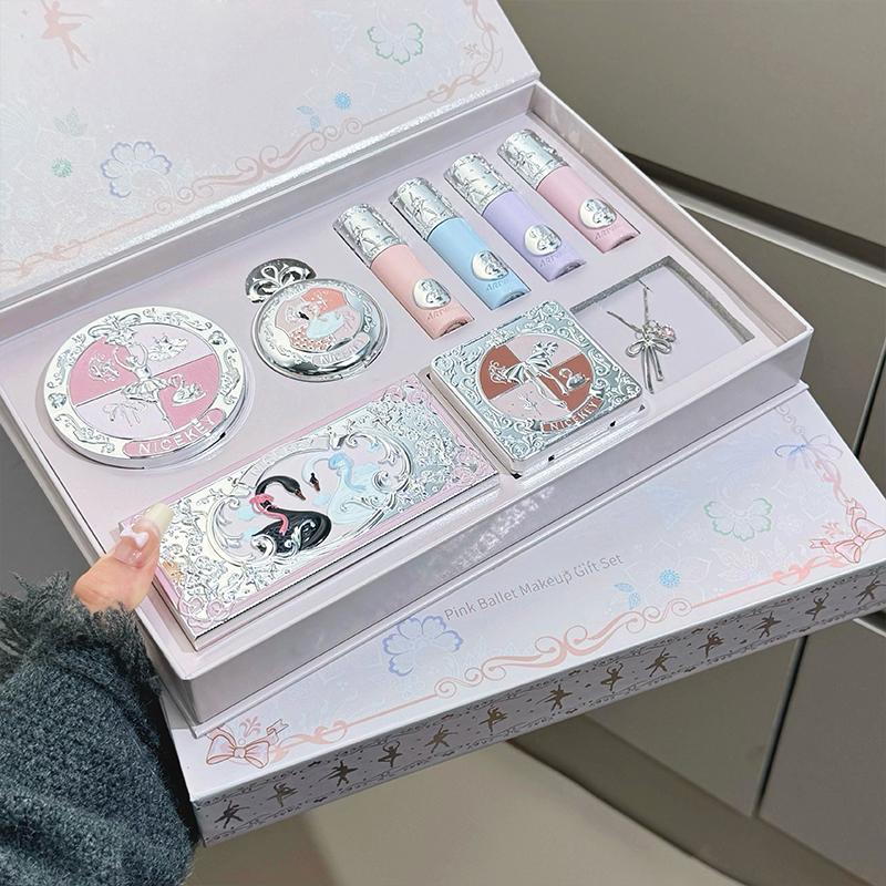 Ballet Makeup Gift Box Set, Makeup Kit with Lip Balm, Powder, Highlighter & Eyeshadow Palette, Essential Beauty Tools, Valentine's Day & Christmas Gift