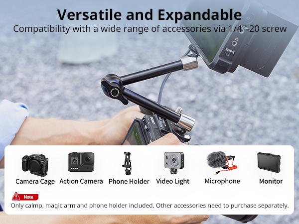 SmallRig Clamp w/ 1/4" and 3/8" Thread Holes, 9.8 Inches Adjustable Friction Power Articulating Magic Arm with Phone Holder for iphone17 Pro/MAX,Action Cameras, Smartphones, LCD Monitor/LED Lights - 5326 SmallRig Clamp w/ 1/4" and 3/8" Thread Holes, 9.8 Inches Adjustable Friction Power Articulating Magic Arm with Phone Holder for iphone17 Pro/MAX,Action Cameras, Smartphones, LCD Monitor/LED Lights - 5326