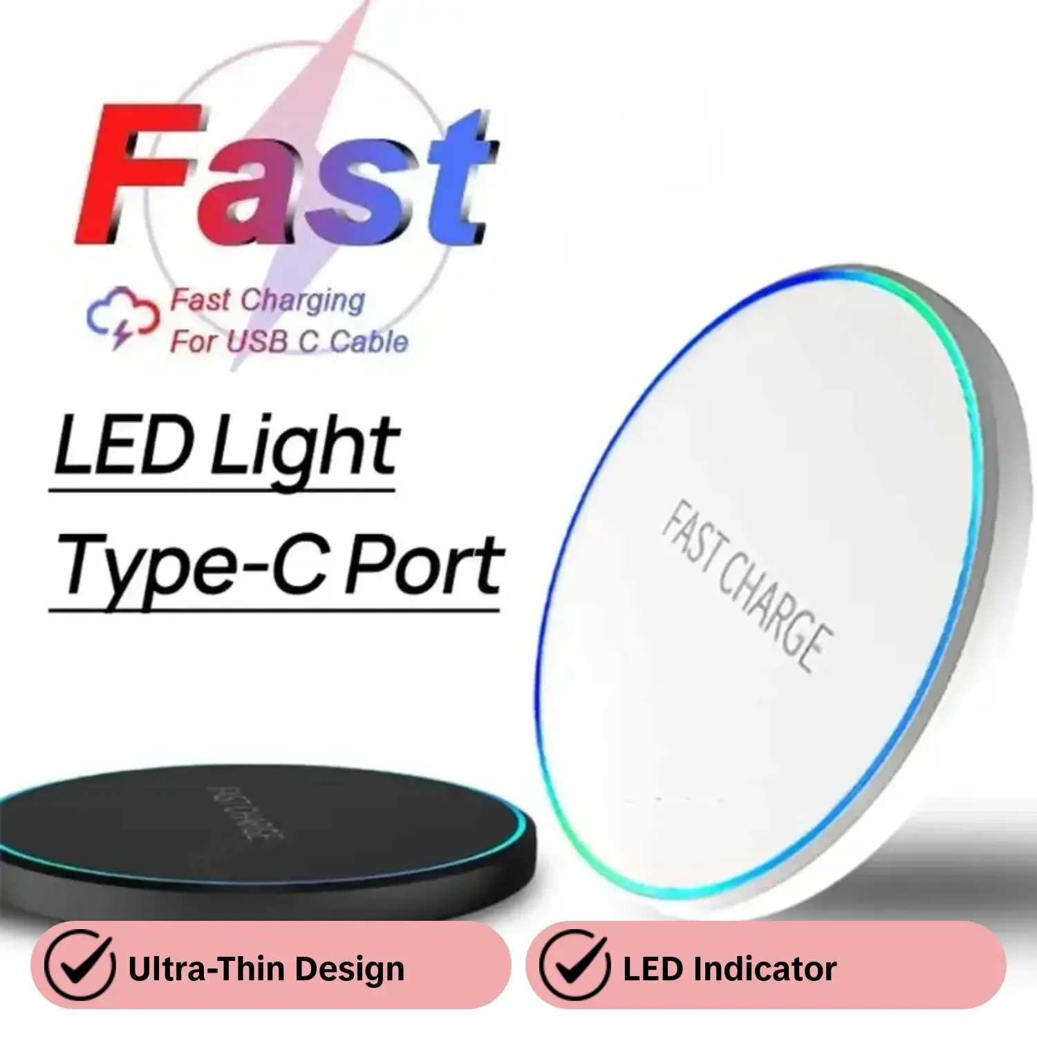 Wireless Charger Pad LED Light for iPhone 17 16 15 14 13 12 11 Xs Max X XR 8 Fast ChargingStation Ulefone Doogee Samsung Note 9 8 S10 S11 Plus S20 21 Portable Android Cordless Charging
