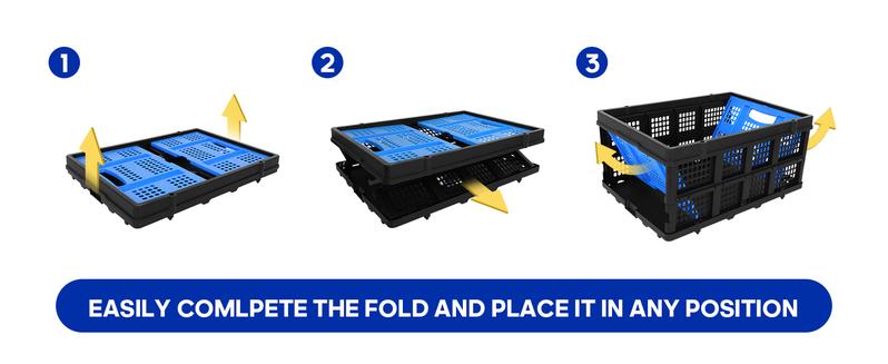 60L Portable Collapsible Storage Crate, Large Capacity Collapsible Milk Crate, Collapsible Crate, Practical Organizer for Heavy Duty Storage Crates for Bathroom, Office, Outdoor Garden