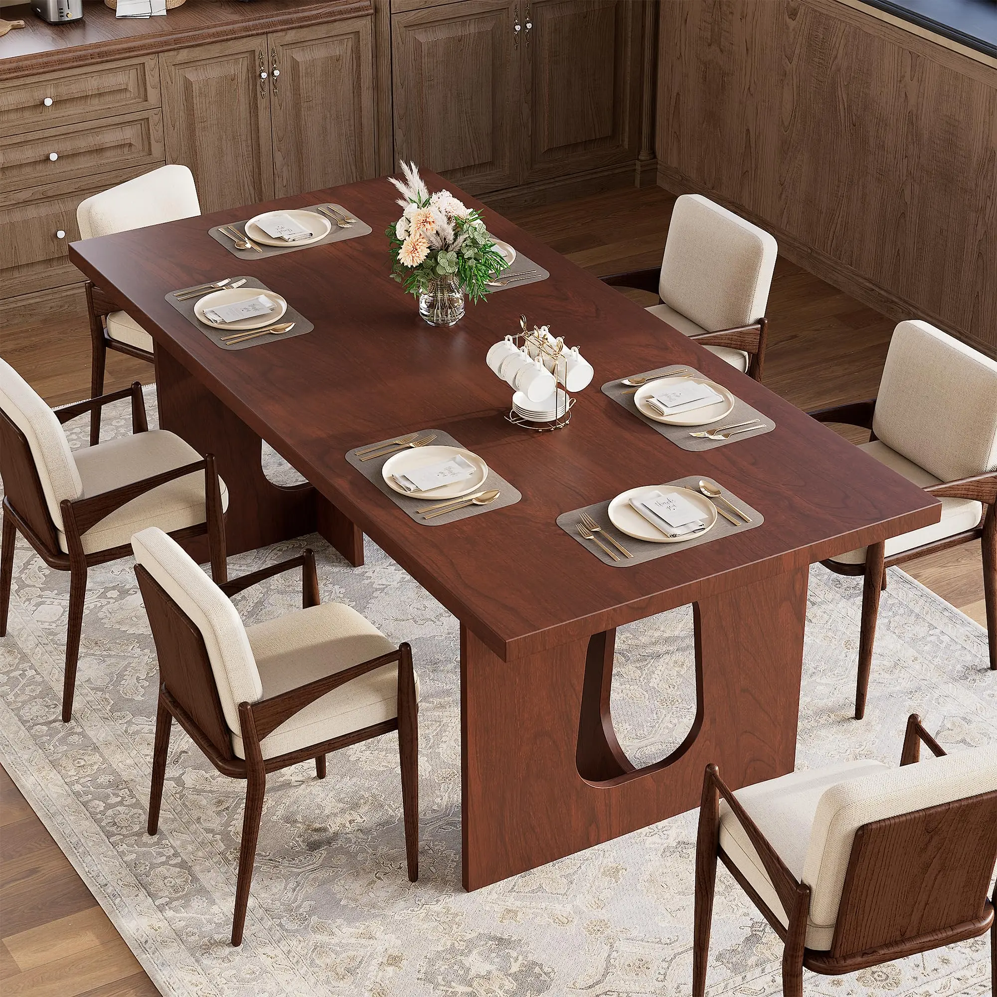 Garvee 71-Inch Farmhouse Wooden Top Rectangular Dining Table - Large Surface for 6-8 People, Household Dining Room & Kitchen Furniture