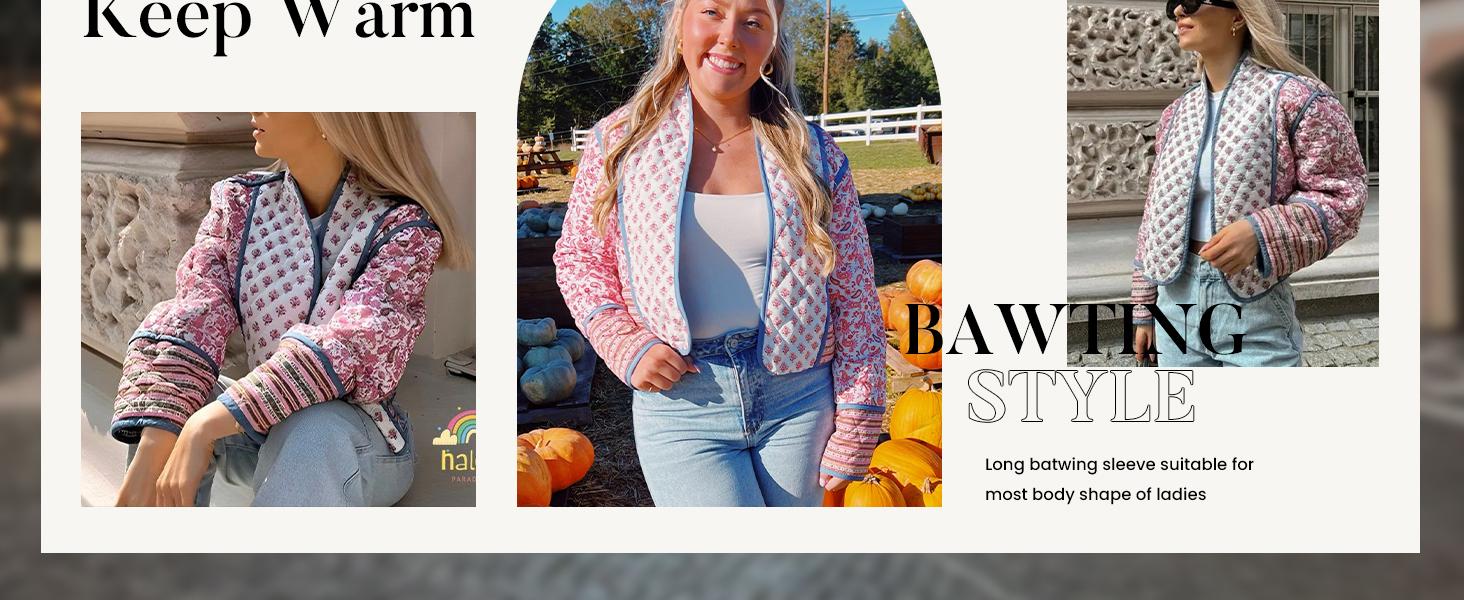 Molitree Women's Cropped Floral Quilted Jacket Cardigan Printed Lightweight Open Front Padded Puffer Coat