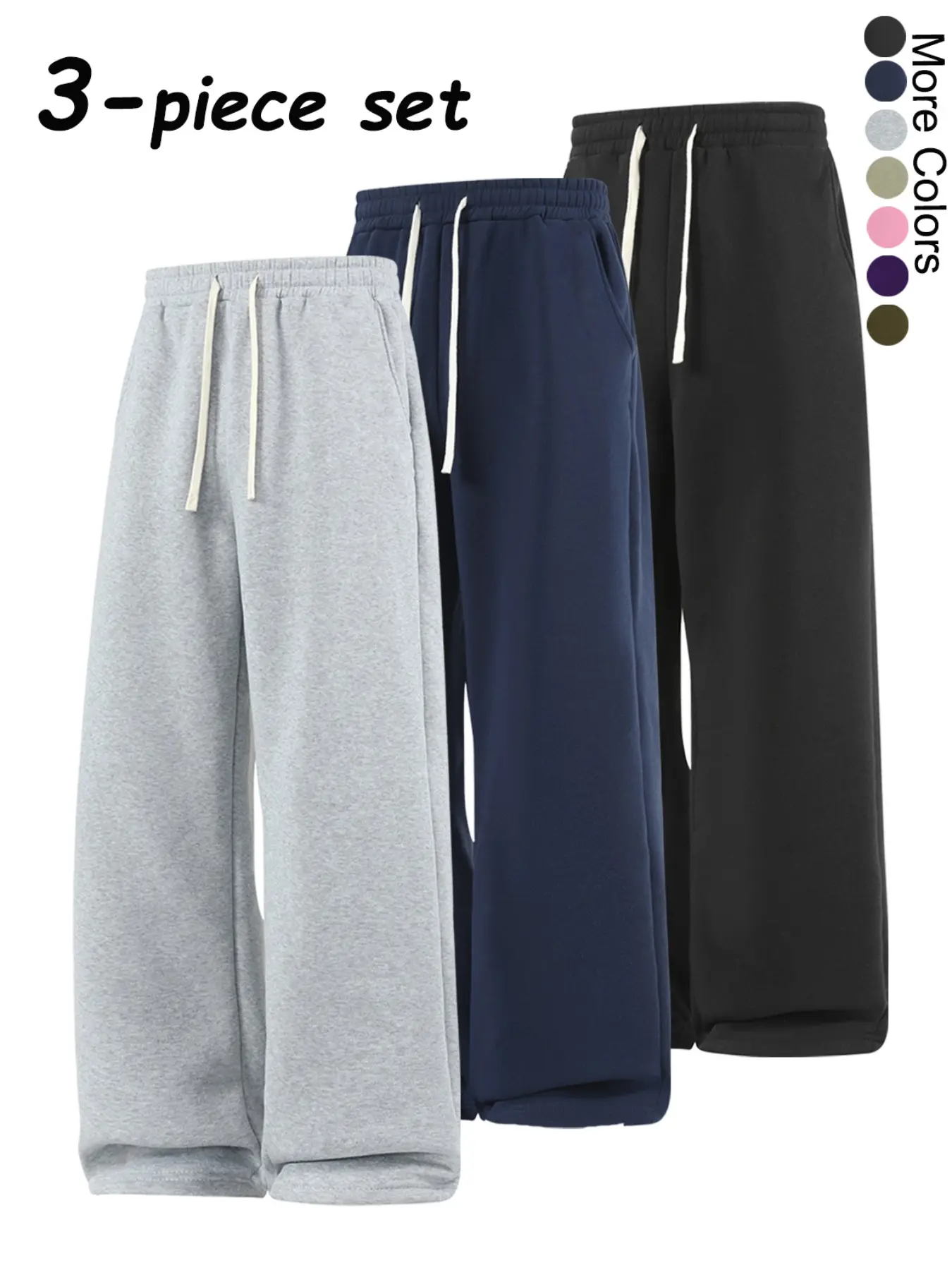Men's Plain Running Pants, Adjustable Drawstring Waist, Loose Fit, Street Style, Long Trousers with Pockets, Fleece Lining, Multiple Colors