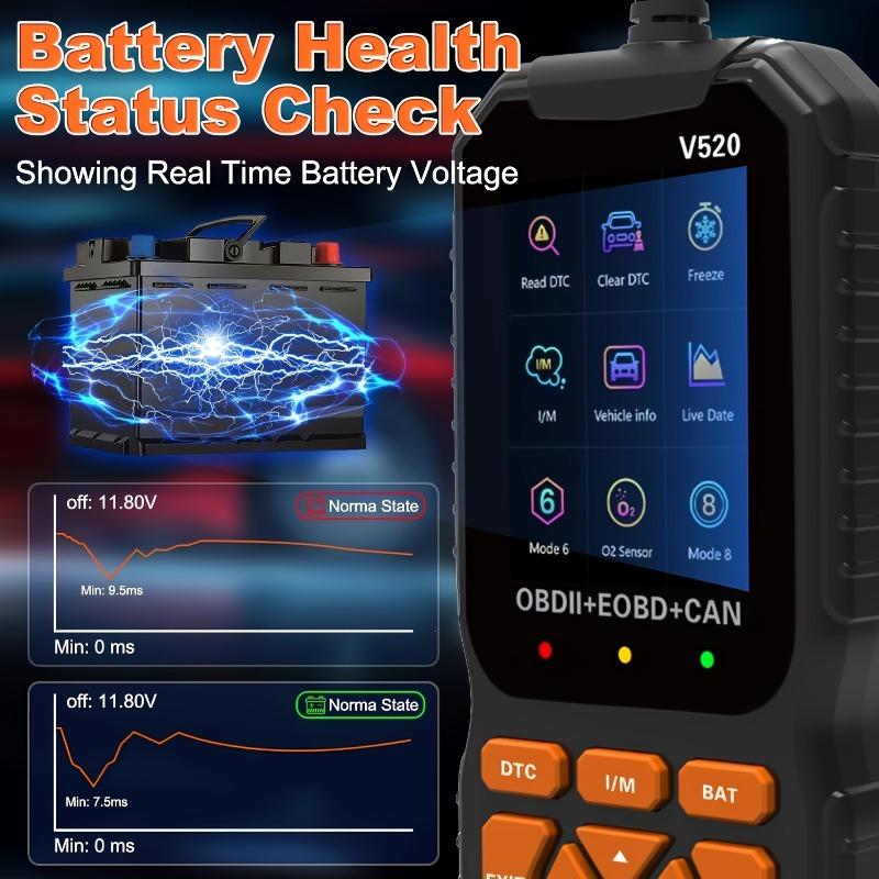 V520 Professional Car Scanner Fixed Obd2 Diagnostic Scan Tool, USB Powered Engine Fault Detector, Code Reader, Battery Tester, Supports 10 Languages