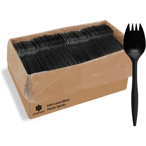 [1000 Pack] Disposable Plastic Sporks Bulk Black Disposable Silverware Plastic Cutlery Spork (1000, Sporks-Black)