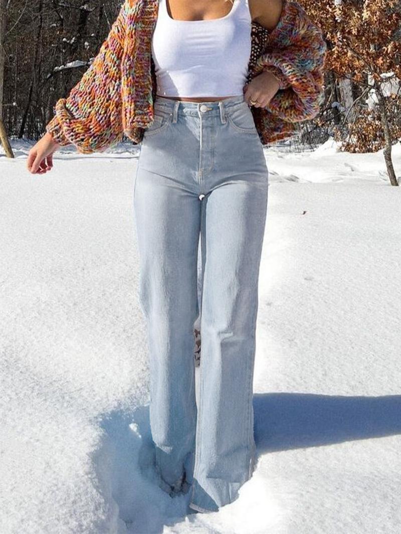 Women's Elastic Washed Casual Light Blue Wide-Leg Jeans, Loose-Fitting All-Season Denim Jeans for Daily Wear & Dates