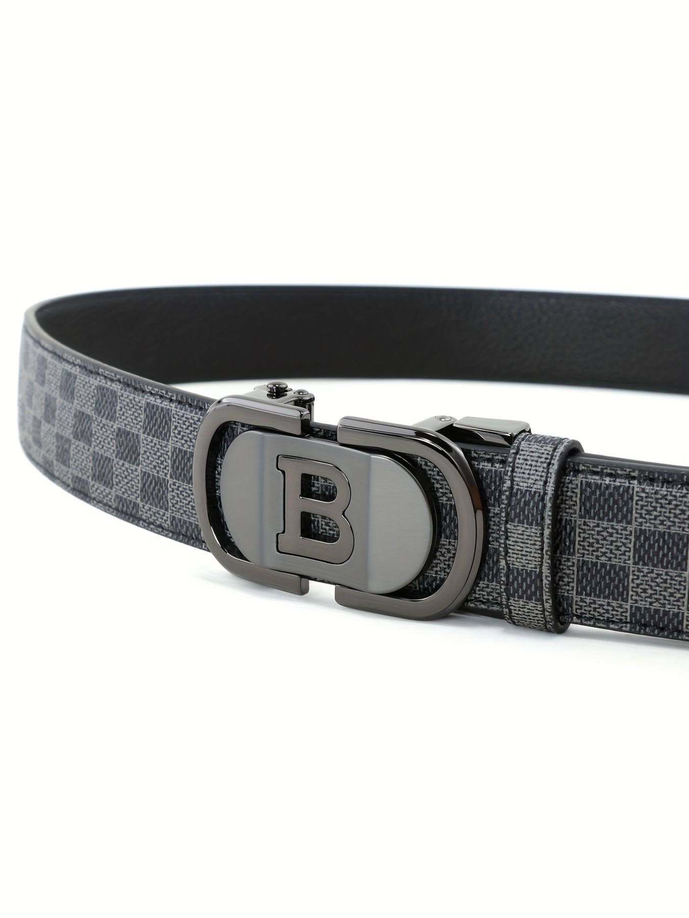 New Hollow Out B Letter Alloy Automatic Buckle Belt, Business Men's Pants Waistband, Retro Plaid Fashion Casual Belt, Fashionable Plaid Belt