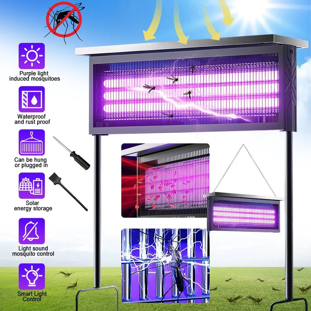 【Clearance Sale】Electronic Mosquito Zapper, 10W 3-Tube Dual Charging Version Solar-Powered Rechargeable Outdoor ABS Insect Killer, 6000mAh Battery Wireless Portable Waterproof Zapper Device, Charges During Day for Camping (SummerVibes)