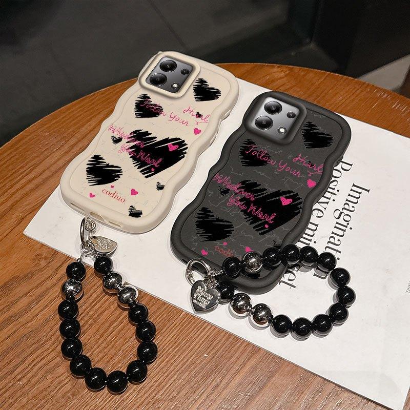 1 Piece Pink words and lines love Protection Suitable For Poco M6 Pro 4G M6 Pro 4G Flexible Phone Case Cover Featuring Slim And Lanyard For Daily Use