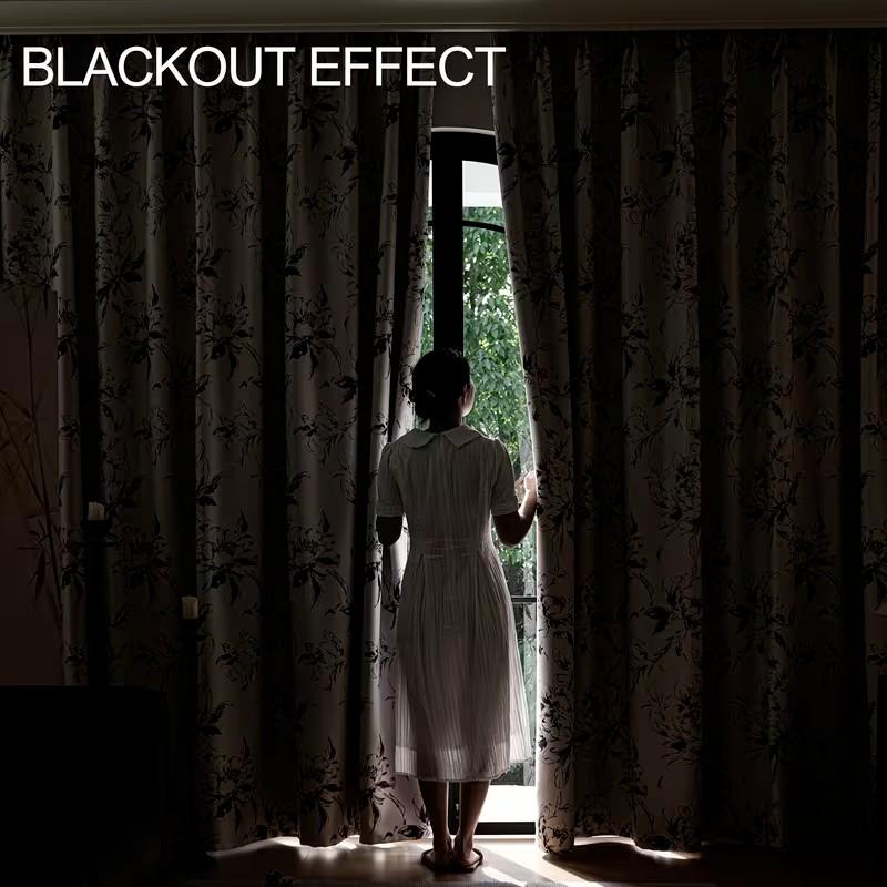 1pc New Traditional Ink Floral Drapes, High Light Blocking, Modern Style, Living Room Bedroom Privacy Decor Curtains, Single Piece