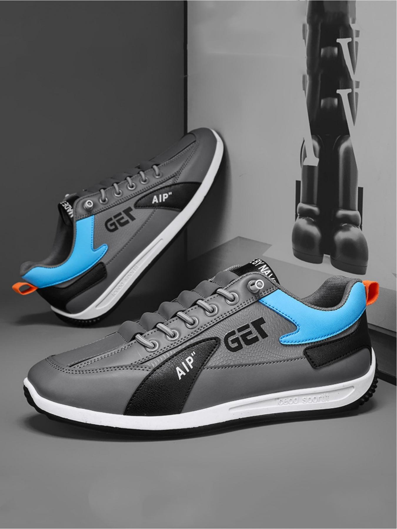 Men's casual sports shoes, simple splicing design for breathability and comfort, contrasting tongue and eye-catching letter logo for fashionable embellishment, ideal for light commuting and sports wear