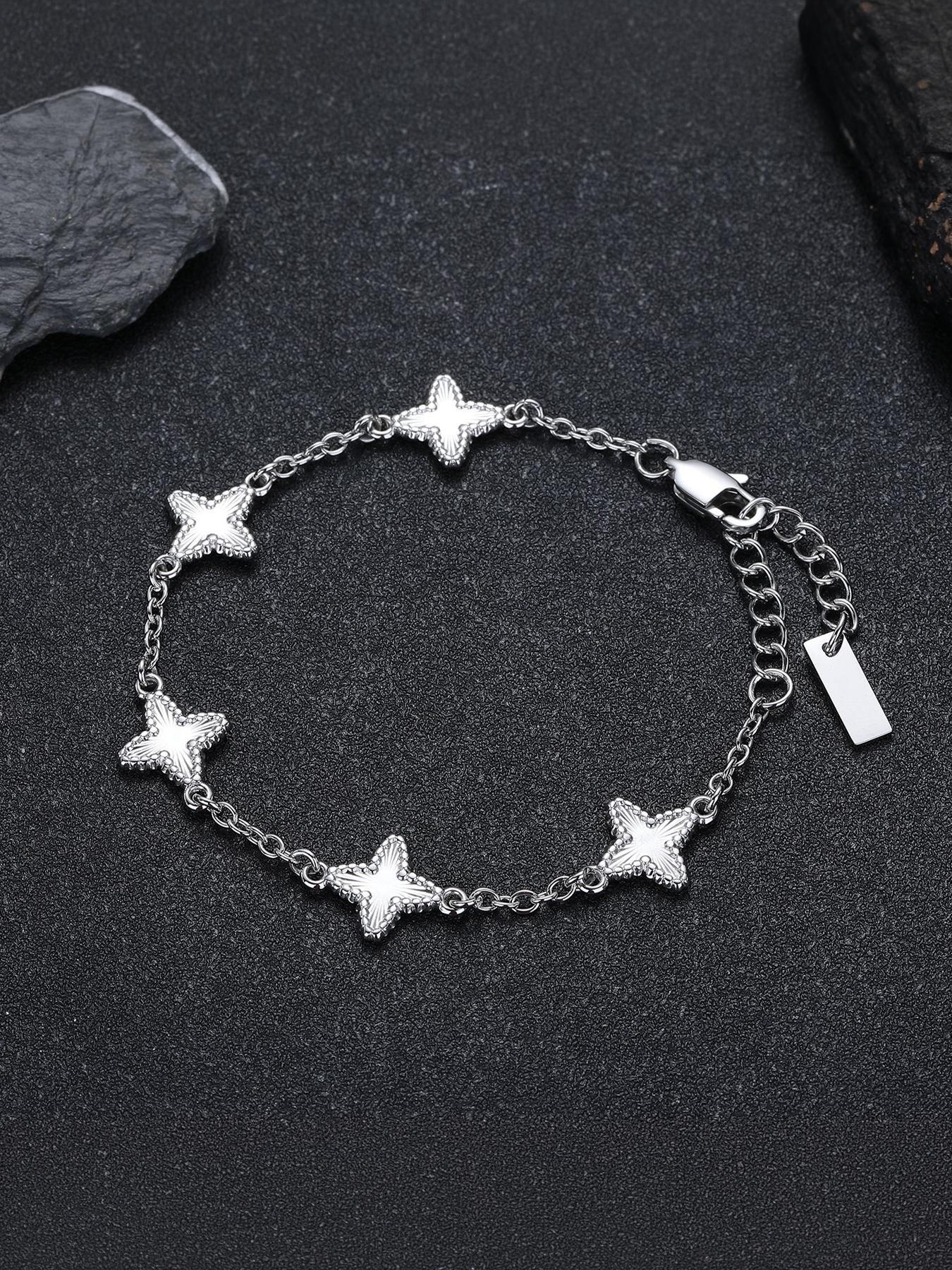 Four-pointed star bracelet, a niche design for men and women, made of titanium steel, featuring a light luxury and high-end feel, suitable for stacking, #Couple's Style# Jewelry/Stainless Steel/Fade-resistant/Allergy-proof/Festivals/Parties/Ideal Gift