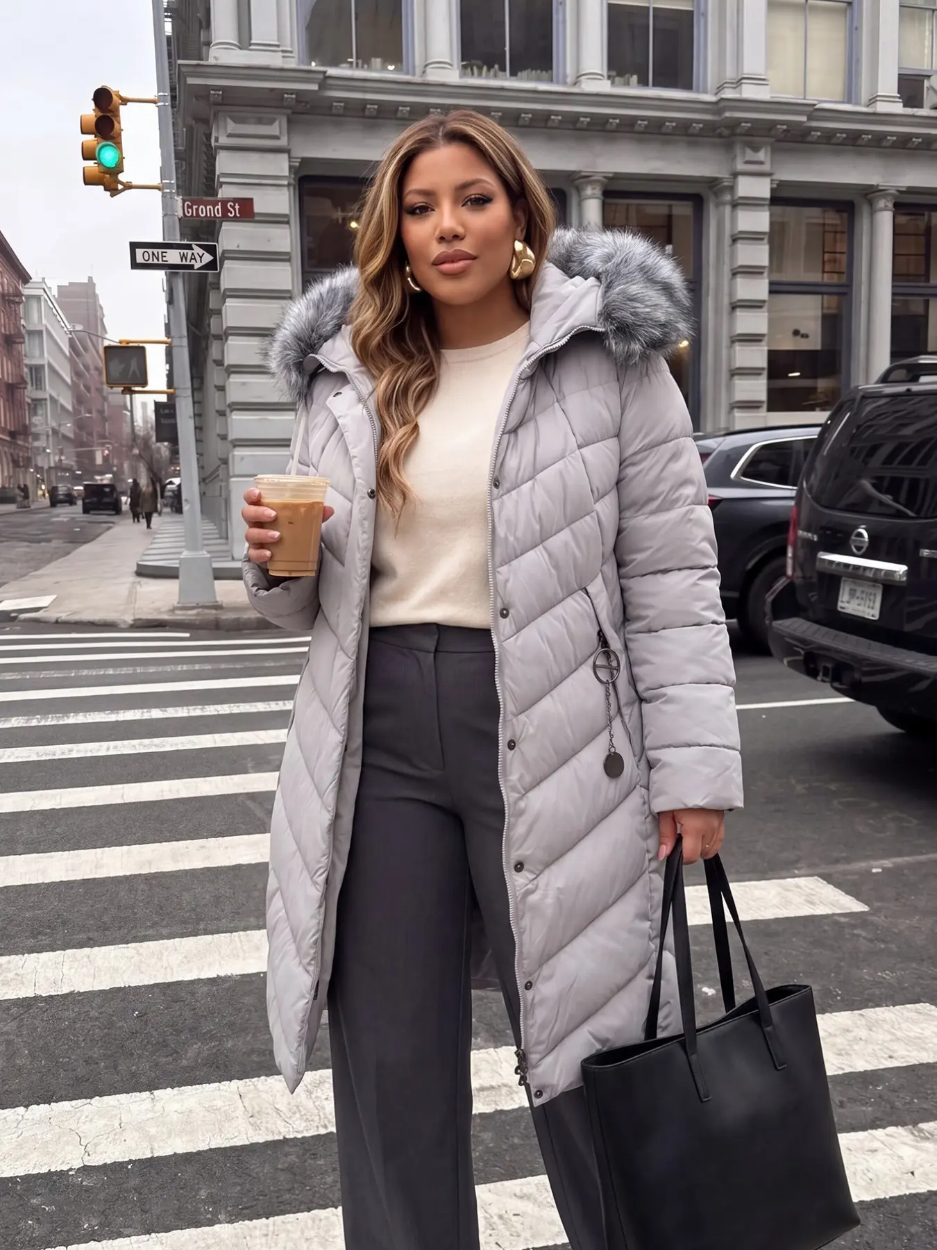 Plus Size Casual Solid Color Patchwork Faux Fur Hooded Long Cotton Jacket, Winter Warm Coat for Women, Stylish Outerwear