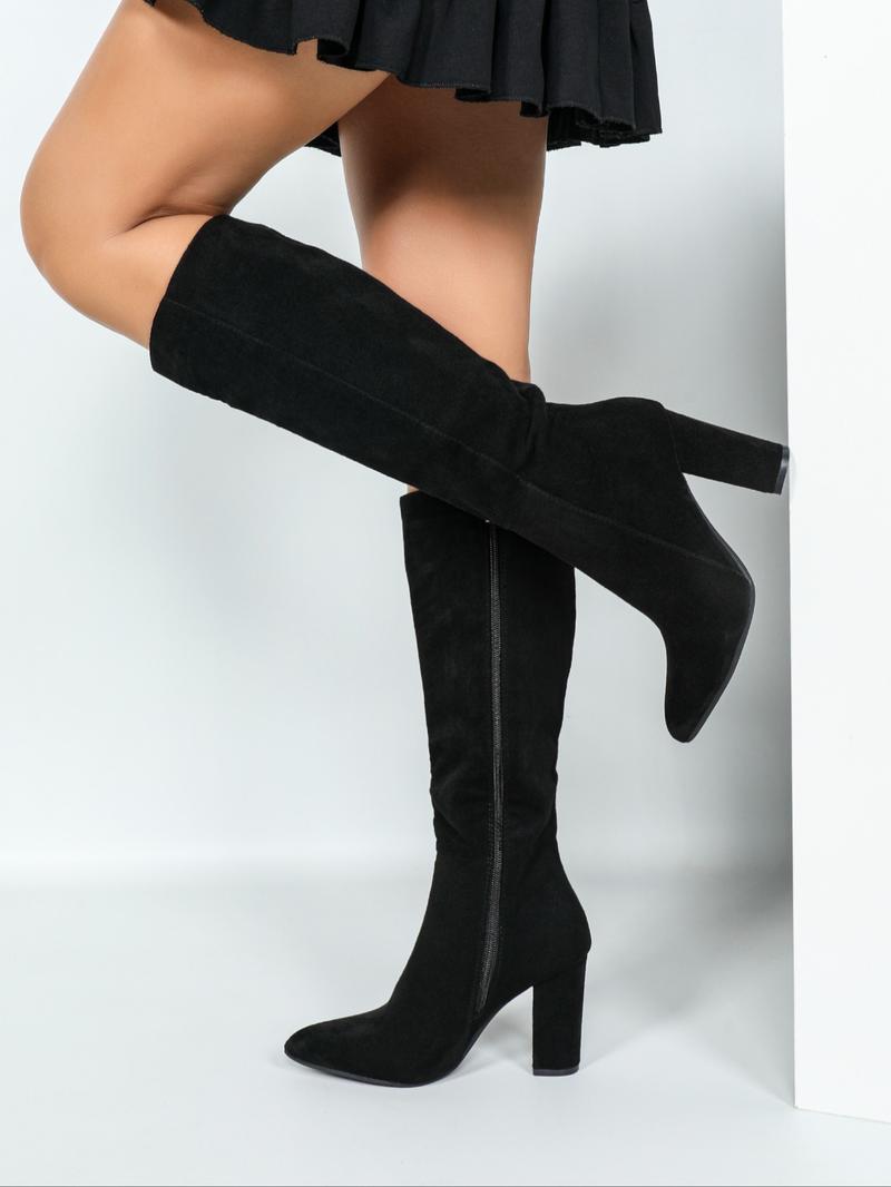 Women's Pointed Toe Knee High Boots, Classic Style, Winter Fashion, High Heel Side Zipper, Elegant Long Boot, Perfect Fall & Winter Shoes