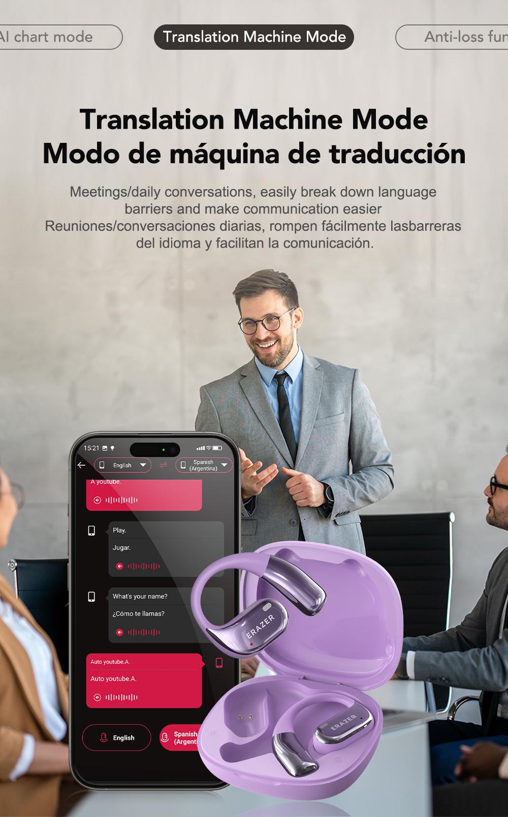 ERAZER X11 AI Translation Earbuds with APP Support 134 Languages Real Time Translate OWS Open-Ear Headphones Wireless Bluetooth 5.4 Earbuds With HD Mic Waterproof Earphones Gaming with Low Latency