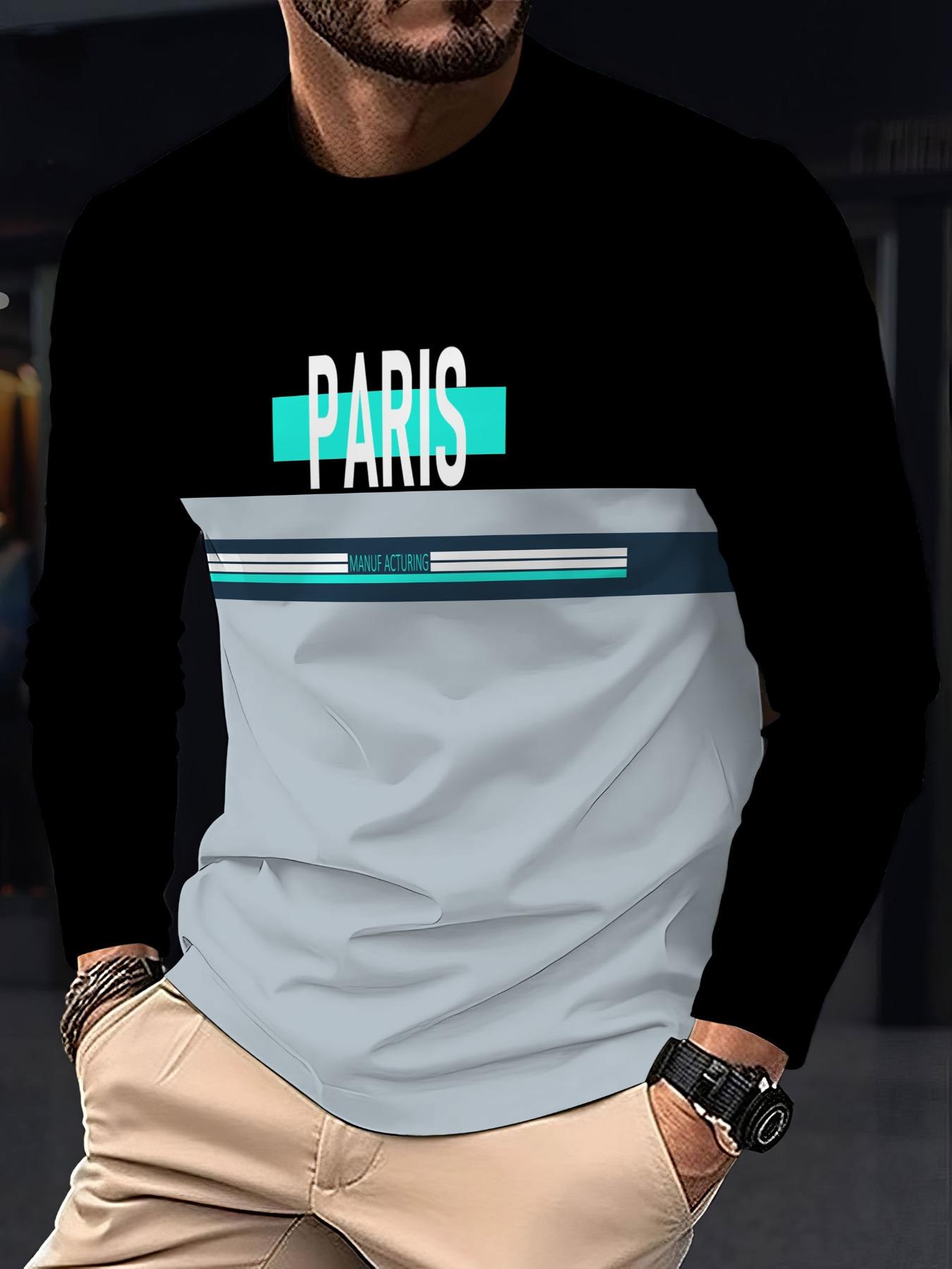 Men's Lheurystic 3D Digital Colorblock Long Sleeve T-Shirt, Casual Sporty Round Neck, Elastic Polyester Blend, Fall/winter