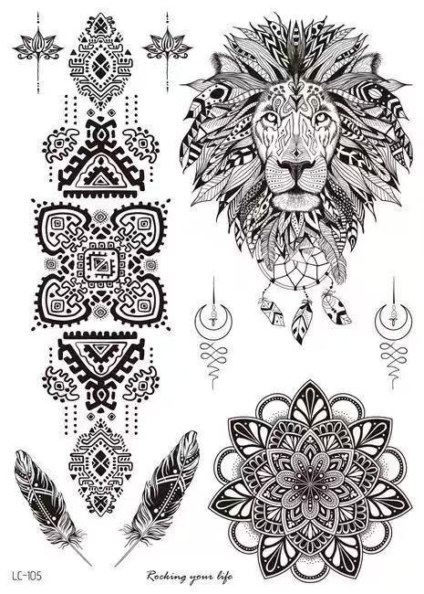 3 Pieces/Lot Unique Sexy Black Temporary Tattoo Stickers For Women Adults Feather Mandala Flower Body Art Large Big Arm Temp Tattoo Sheet Lace Indian Bridal Wedding Tatoo Dreamcatcher Paper OWL Water Proof Henna Stencils Henna Pen