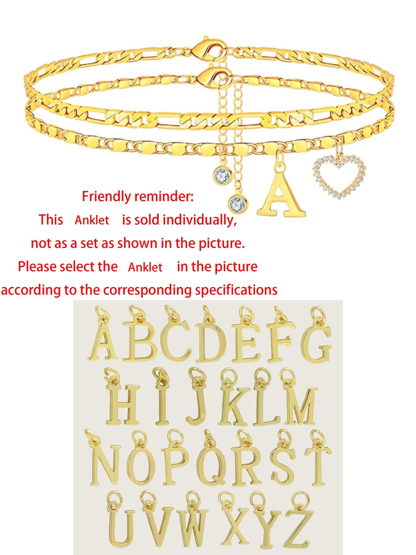 New 26 Letter and Heart Pendant Anklet, Stainless Steel Chain 2-Piece Set, Fashionable Women's Beach Foot Jewelry, Stylish Anklets for Summer